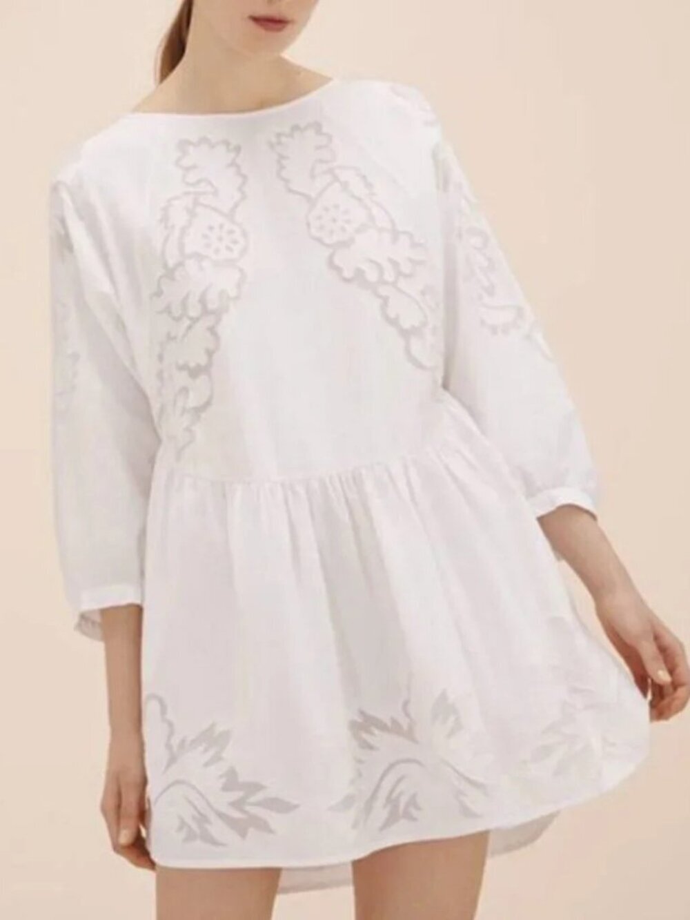 New Maje Raolita 100% Cotton Embroidered Mini Dress White S $395